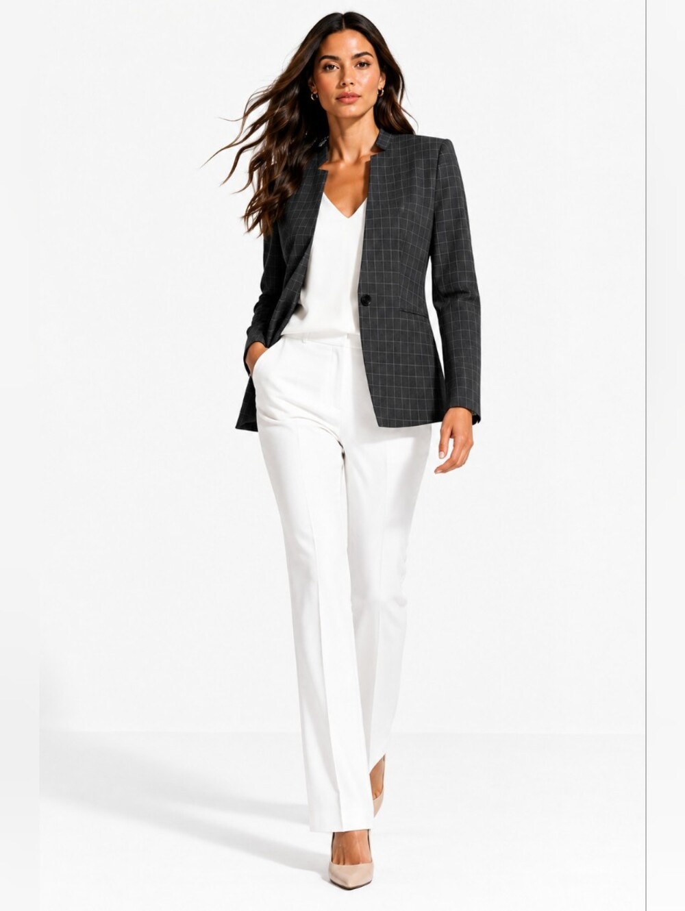 Banana Republic Windowpane Blazer Gray Check Single Button Women’s Size Small